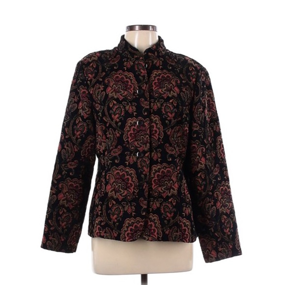Floral Embroidered Mandarin Collar Coat